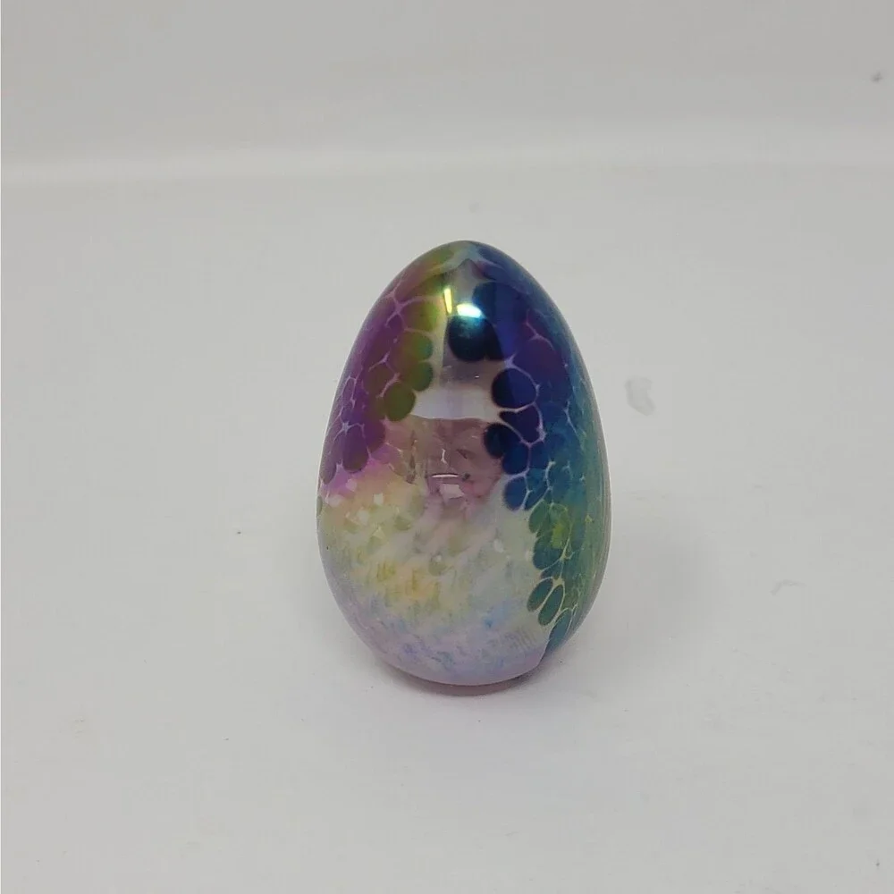 Vintage GES 94 Iridescent Egg Glass Eye Studio Art Paperweight Dated Signed
